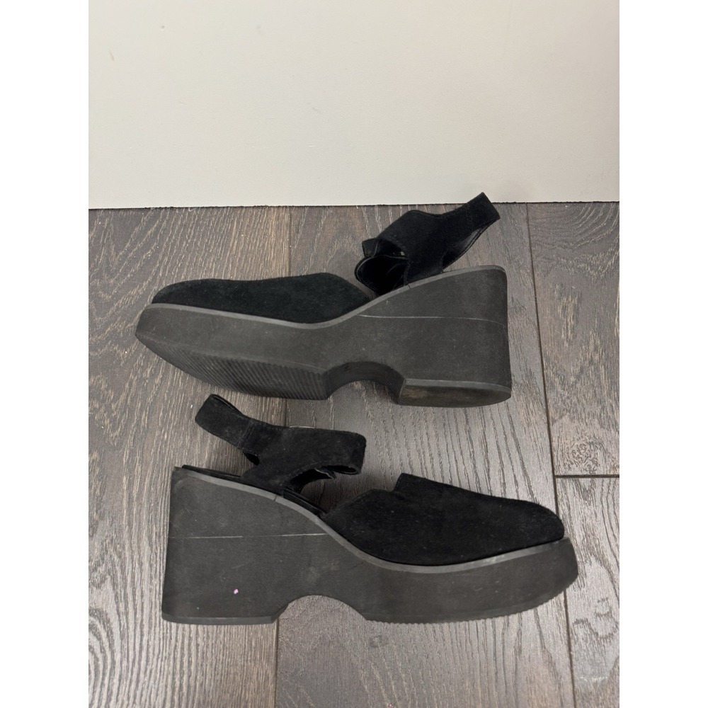 Lower East Side Sz 9 Black Suede Platform Wedge Sandal Y2K Gothic - Picture 4 of 4